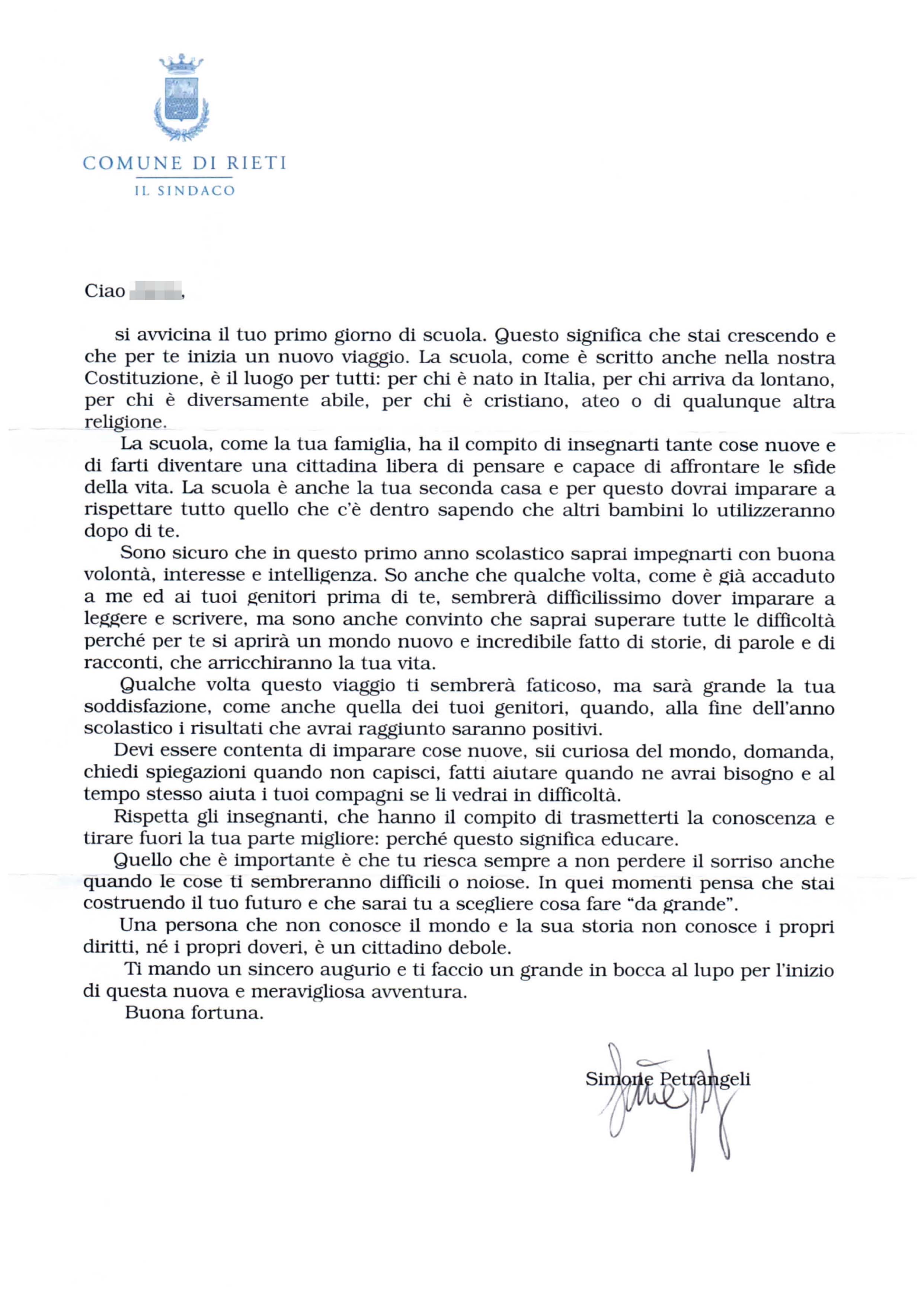 Lettera della rappresentante di classe ai genitori