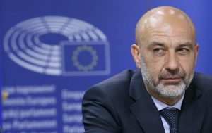 epa05651773 Sergio Pirozzi Mayor of Amatrice in Italy and Member of the European Parliament Mario Borghezio (not pictured) give a press conference at the EU Parliament  in Brussels, Belgium, 29 November 2016. Prizzi call for European help after Earthquake in Italy to save work, typical production and cultural heritages.  EPA/OLIVIER HOSLET